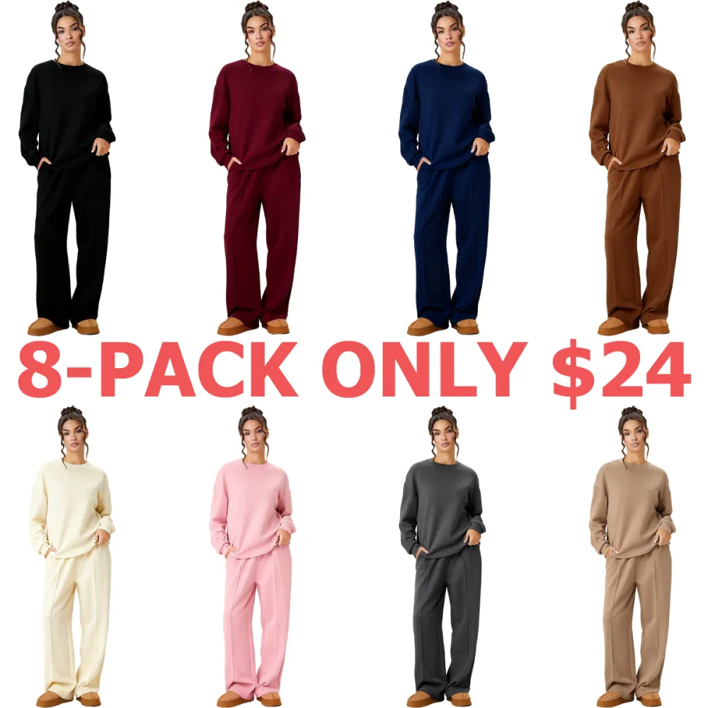 Women's Casual Solid Color Loose Long Sleeve Top & Exposed Stitches Trousers Co-ord