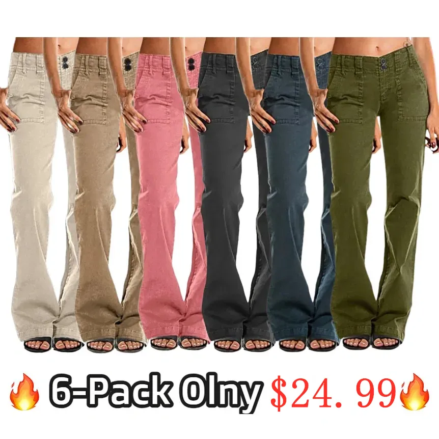 ⚡6-PACK for $24.99⚡- Double Button Mid Waist Straight Leg Pants