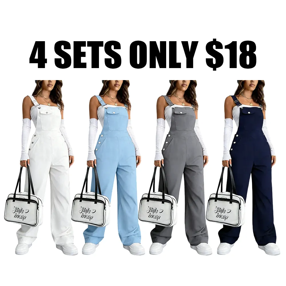 Women's solid color jumpsuit with pockets