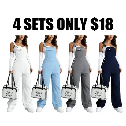 Women's solid color jumpsuit with pockets