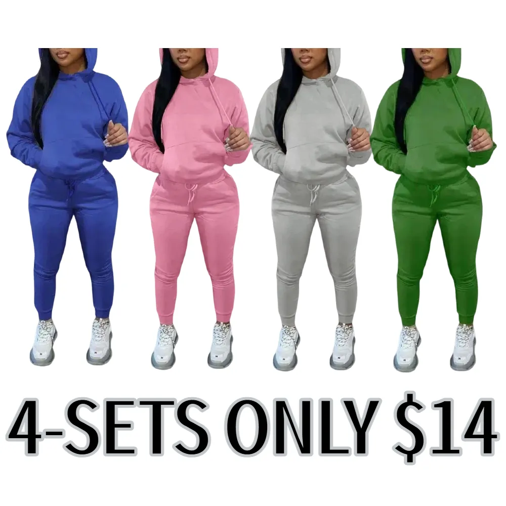 Casual Plain Drawstring Sweatshirt Outfit Set, Fitted Regular Length, Moderate Fabric, Fall & Winter Wear, Women's Clothing