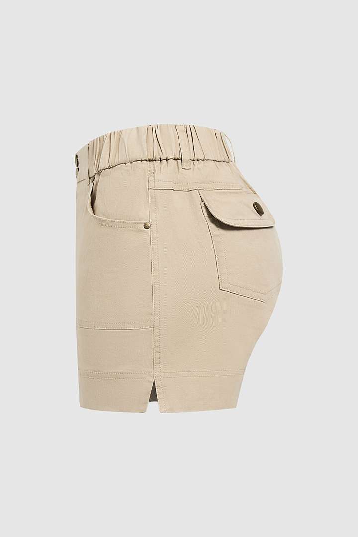 Solid Split Side Flap Pocket Shorts Without Belt gallery 8