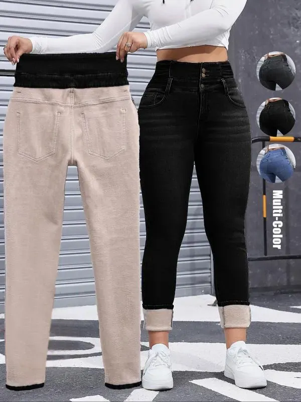 Women's High Elasticity Fleece Lined Thick Denim Jeans