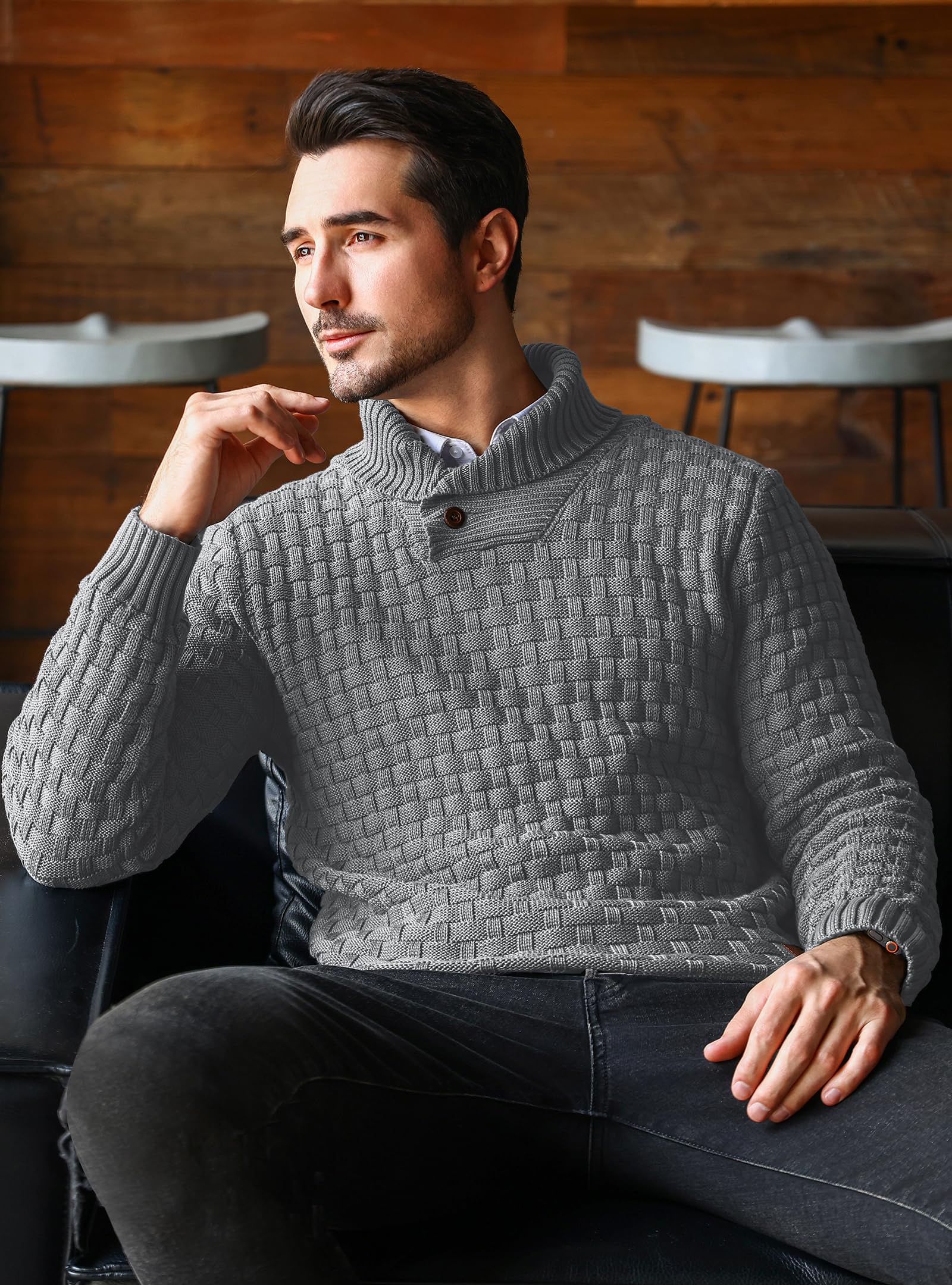 Zaitun Men's Turtleneck Sweater Pullover Stylish Shawl Collar Knit Top for Regular Fit