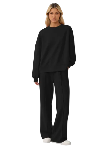 Women's Cozy Round Neck Top & Wide Leg Trousers Two Piece Outfits