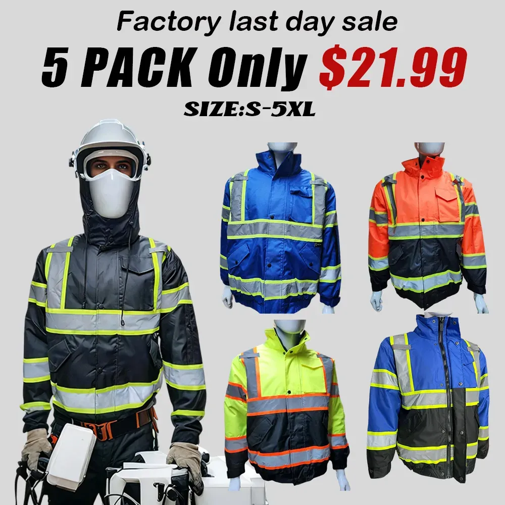 High Visibility Water Resistant Bomber Safety Jacket with Hoodie / Ref