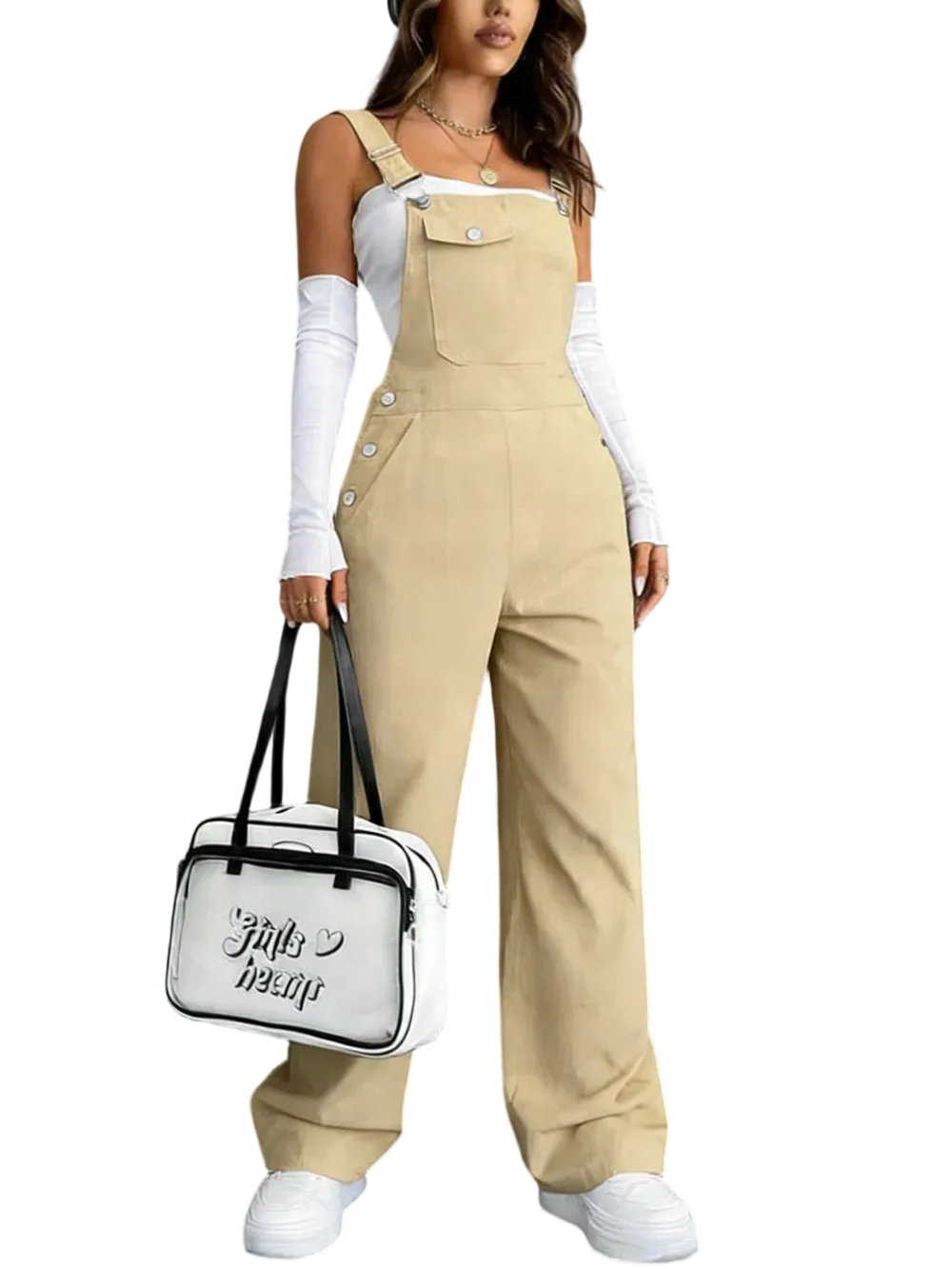 Women's solid color jumpsuit with pockets