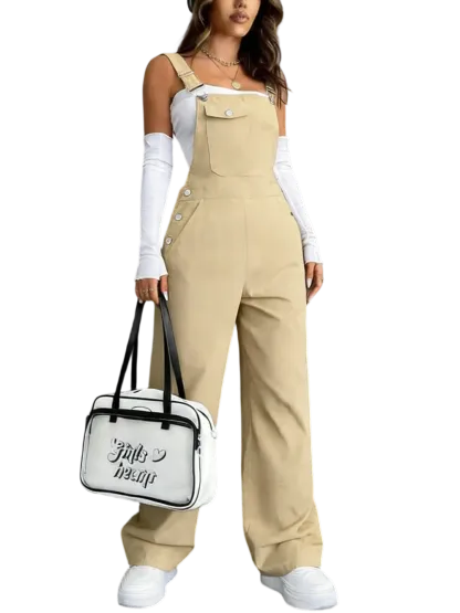 Women's solid color jumpsuit with pockets