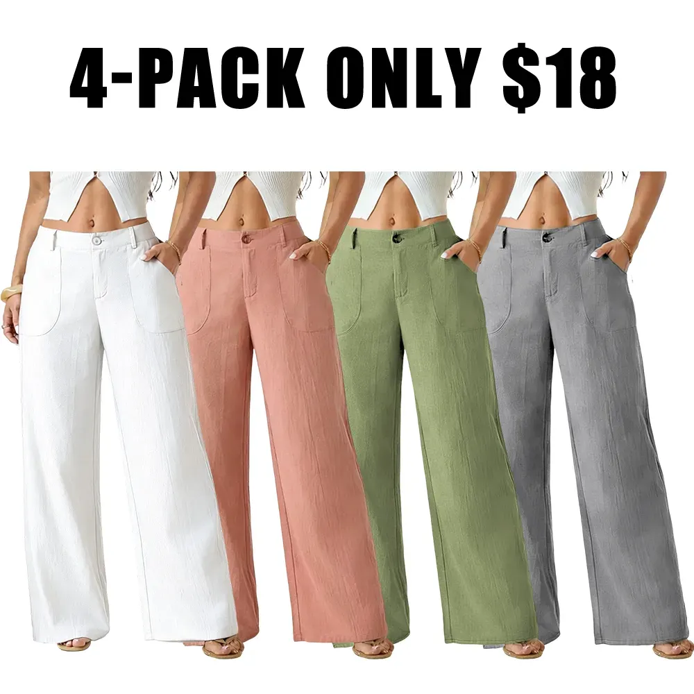 High Waist Wide Leg Beach Trousers With Pocket