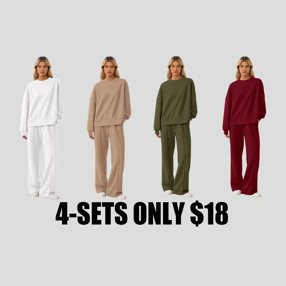 Women's Cozy Round Neck Top & Wide Leg Trousers Two Piece Outfits