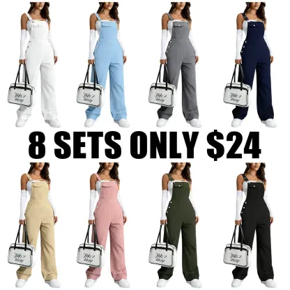 Women's solid color jumpsuit with pockets