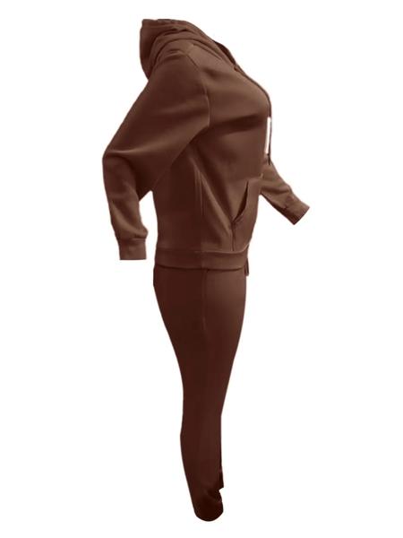 Casual Plain Drawstring Sweatshirt Outfit Set, Fitted Regular Length, Moderate Fabric, Fall & Winter Wear, Women's Clothing