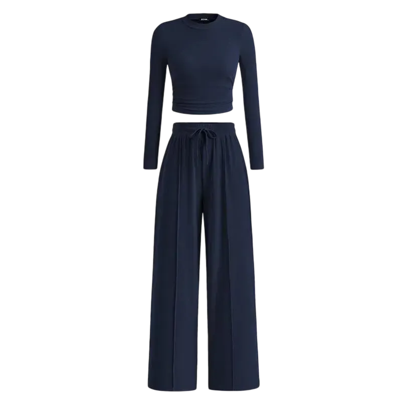Women's Fall 2-Piece Set – Top & Wide-Leg Pants