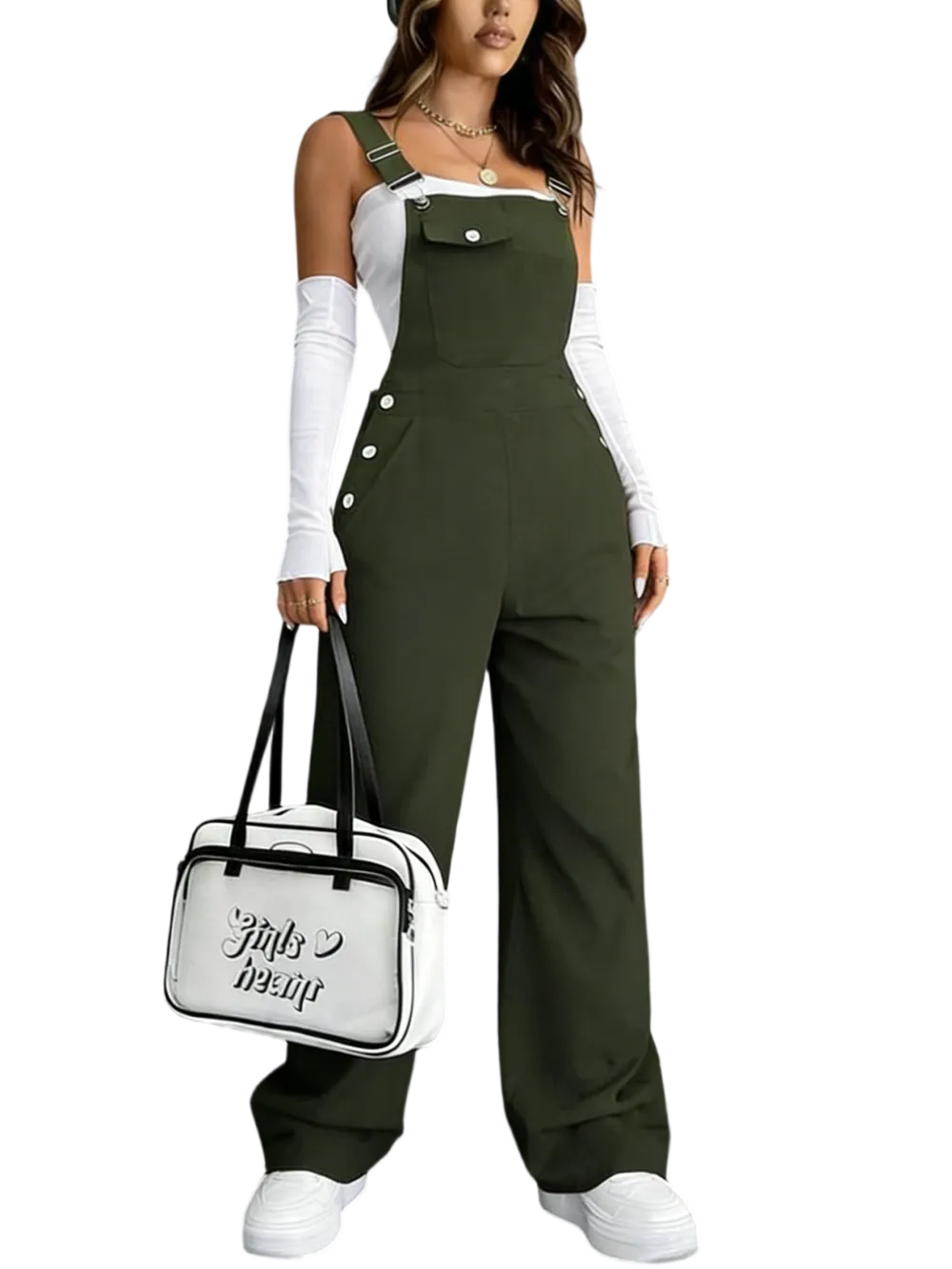 Women's solid color jumpsuit with pockets