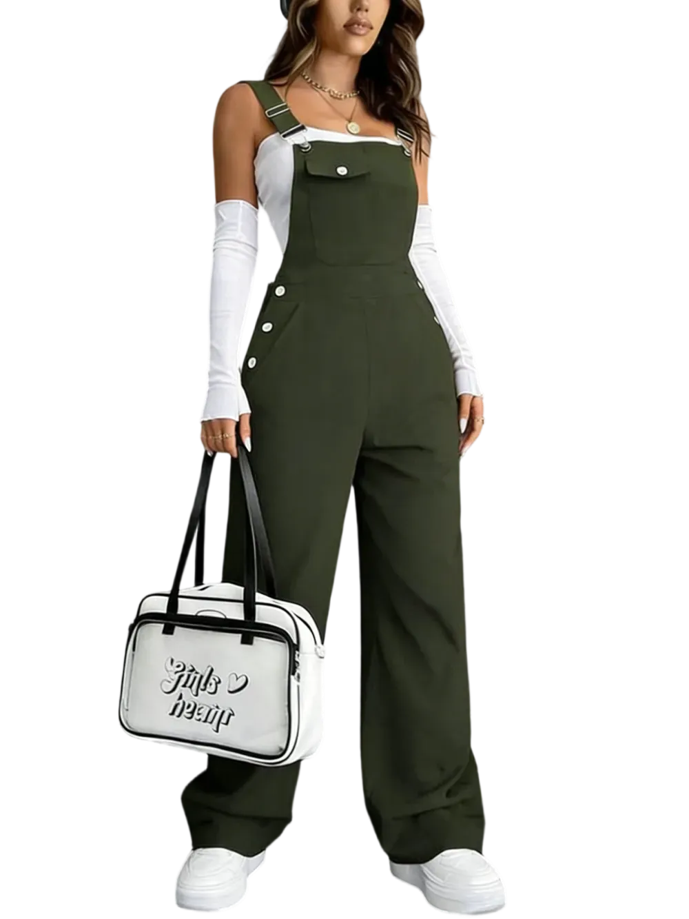 Women's solid color jumpsuit with pockets