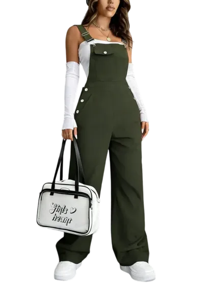 Women's solid color jumpsuit with pockets