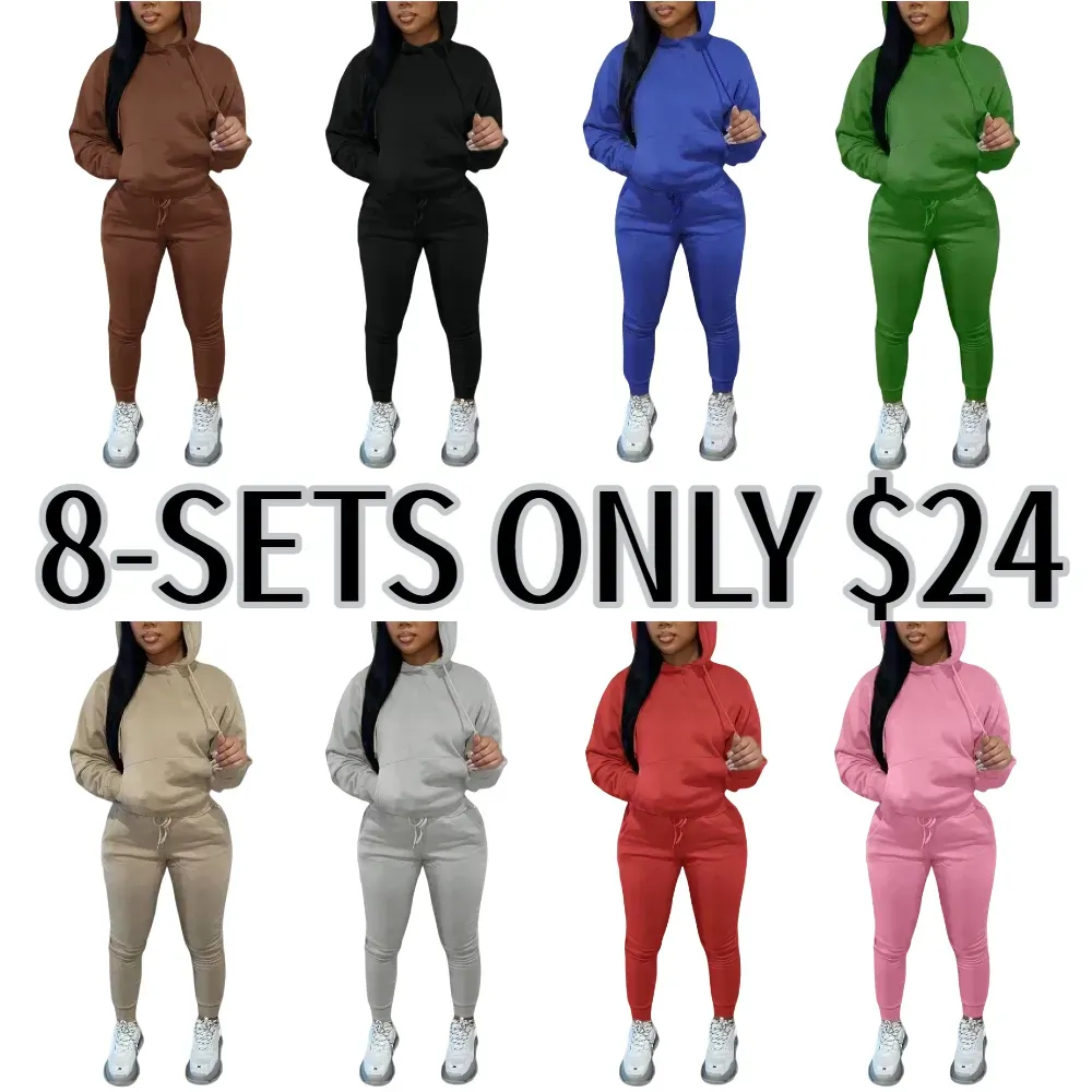 Casual Plain Drawstring Sweatshirt Outfit Set, Fitted Regular Length, Moderate Fabric, Fall & Winter Wear, Women's Clothing