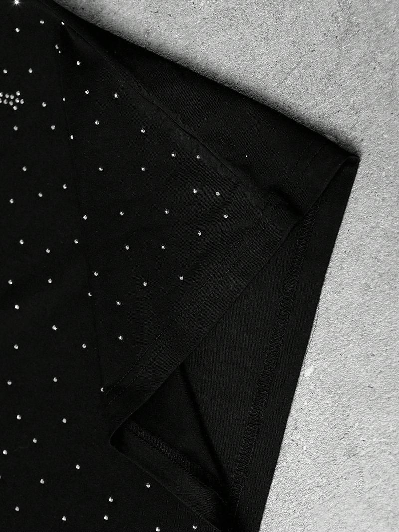 Unisex Rhinestone Cross Pattern T-Shirt, Street Style Glam Top, Sparkling Fashion Design, Perfect for Daily Wear & Night Out