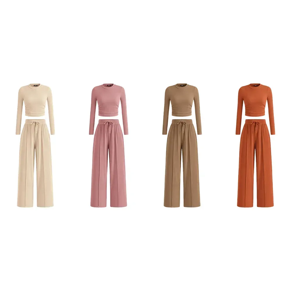 Women's Fall 2-Piece Set – Top & Wide-Leg Pants