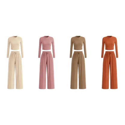 Women's Fall 2-Piece Set – Top & Wide-Leg Pants