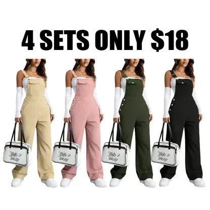 Women's solid color jumpsuit with pockets