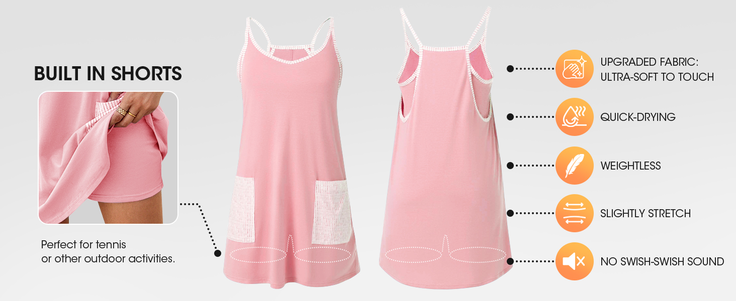 Fisoew Womens Workout Sleeveless Romper Dress with Built in Shorts