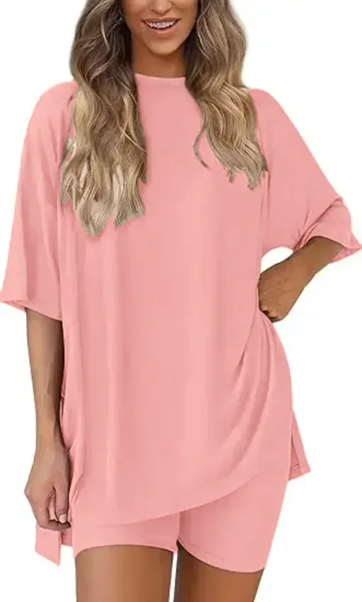 🔥Women's Two Piece Lounge Set Summer Casual Oversized Shirts Biker Shorts