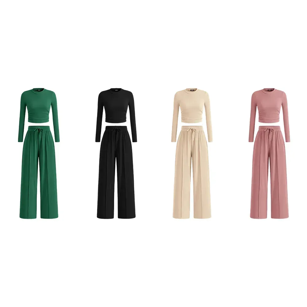 Women's Fall 2-Piece Set – Top & Wide-Leg Pants