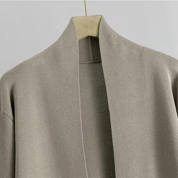 Three-Piece Set - Knit Turtleneck Tank & Wide Leg Pants With Long Cardigan