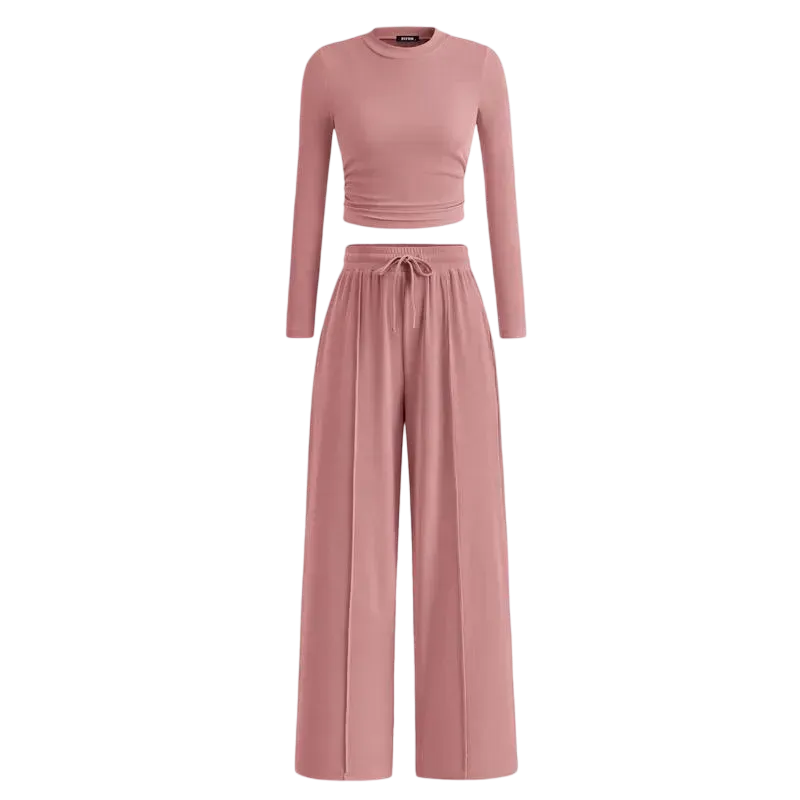 Women's Fall 2-Piece Set – Top & Wide-Leg Pants
