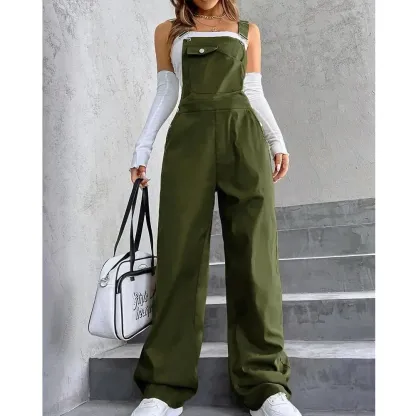Women's solid color jumpsuit with pockets
