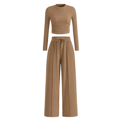 Women's Fall 2-Piece Set – Top & Wide-Leg Pants