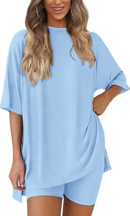 🔥Women's Two Piece Lounge Set Summer Casual Oversized Shirts Biker Shorts