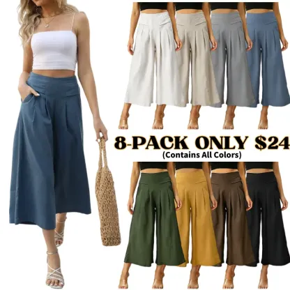 Women's Cotton Linen Culottes Pants