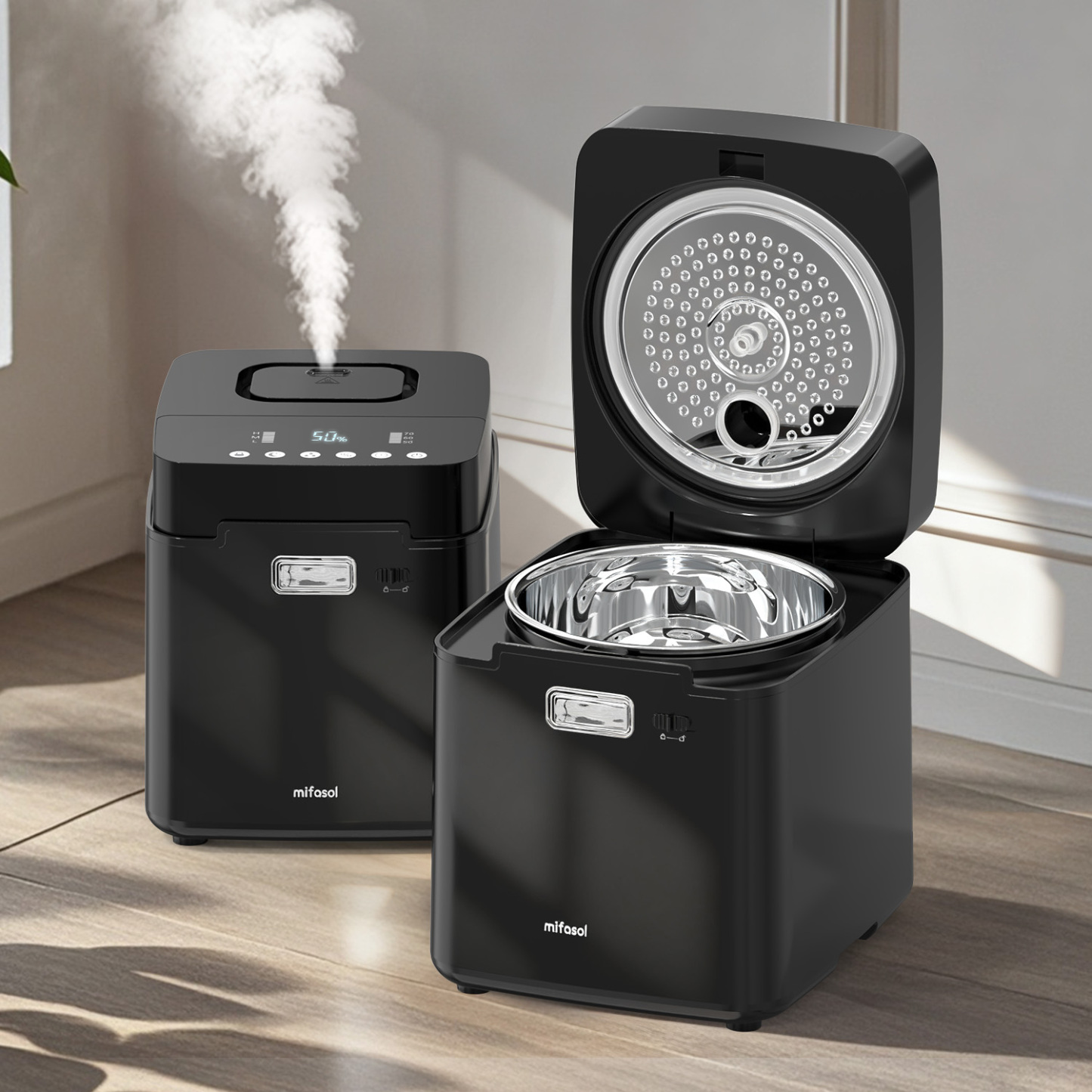 Mifasol Stainless Steel Humidifier, 3.3L/0.87Gal Steam Warm Mist Humidifiers for Bedroom 800 sq ft, Easy to Clean Humidifiers for Home, Dishwasher Safe Humidifier Large Room Baby Nursery Office, Black