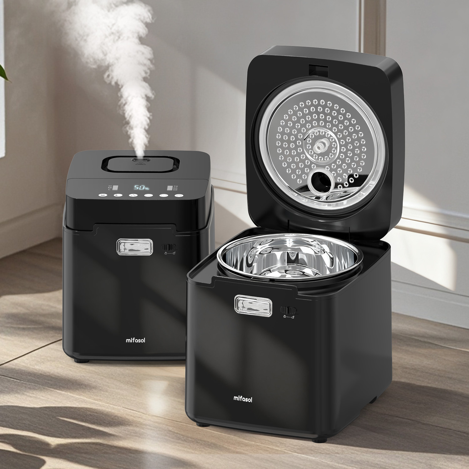 Mifasol Stainless Steel Humidifier, 3.3L/0.87Gal Steam Warm Mist Humidifiers for Bedroom 800 sq ft, Easy to Clean Humidifiers for Home, Dishwasher Safe Humidifier Large Room Baby Nursery Office, Black