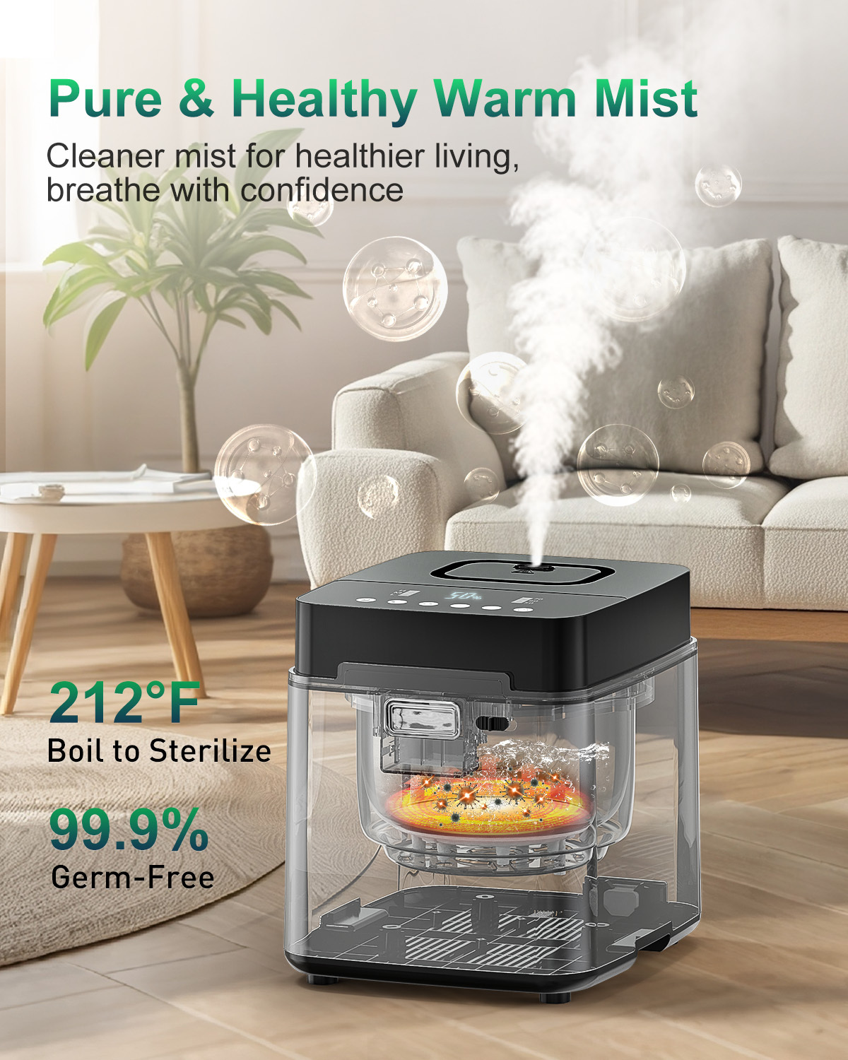 Mifasol Stainless Steel Humidifier, 3.3L/0.87Gal Steam Warm Mist Humidifiers for Bedroom 800 sq ft, Easy to Clean Humidifiers for Home, Dishwasher Safe Humidifier Large Room Baby Nursery Office, Black