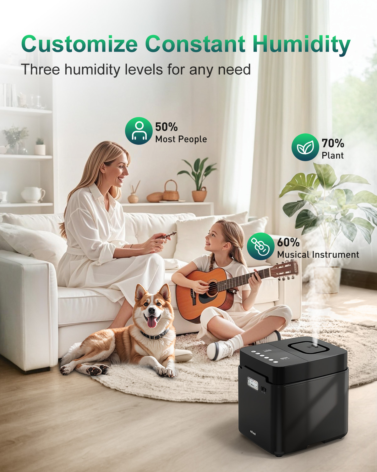 Mifasol Stainless Steel Humidifier, 3.3L/0.87Gal Steam Warm Mist Humidifiers for Bedroom 800 sq ft, Easy to Clean Humidifiers for Home, Dishwasher Safe Humidifier Large Room Baby Nursery Office, Black