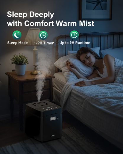 Mifasol Stainless Steel Humidifier, 3.3L/0.87Gal Steam Warm Mist Humidifiers for Bedroom 800 sq ft, Easy to Clean Humidifiers for Home, Dishwasher Safe Humidifier Large Room Baby Nursery Office, Black