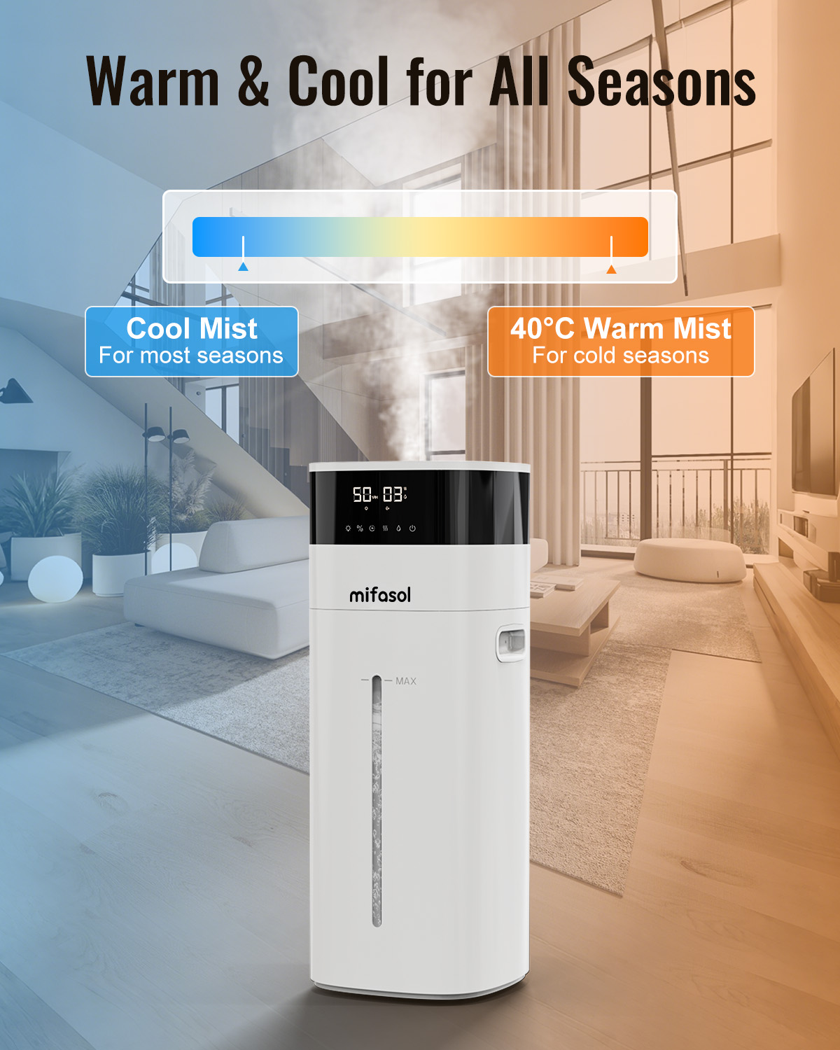 Humidifier Large Room, Cool and Warm Mist Humidifiers for Bedroom 5.3Gal/20L, Humidificateur for Home Whole House 2000 sq ft, Top Fill Humidifiers for Plant with Diffuser & Extended Tube, White