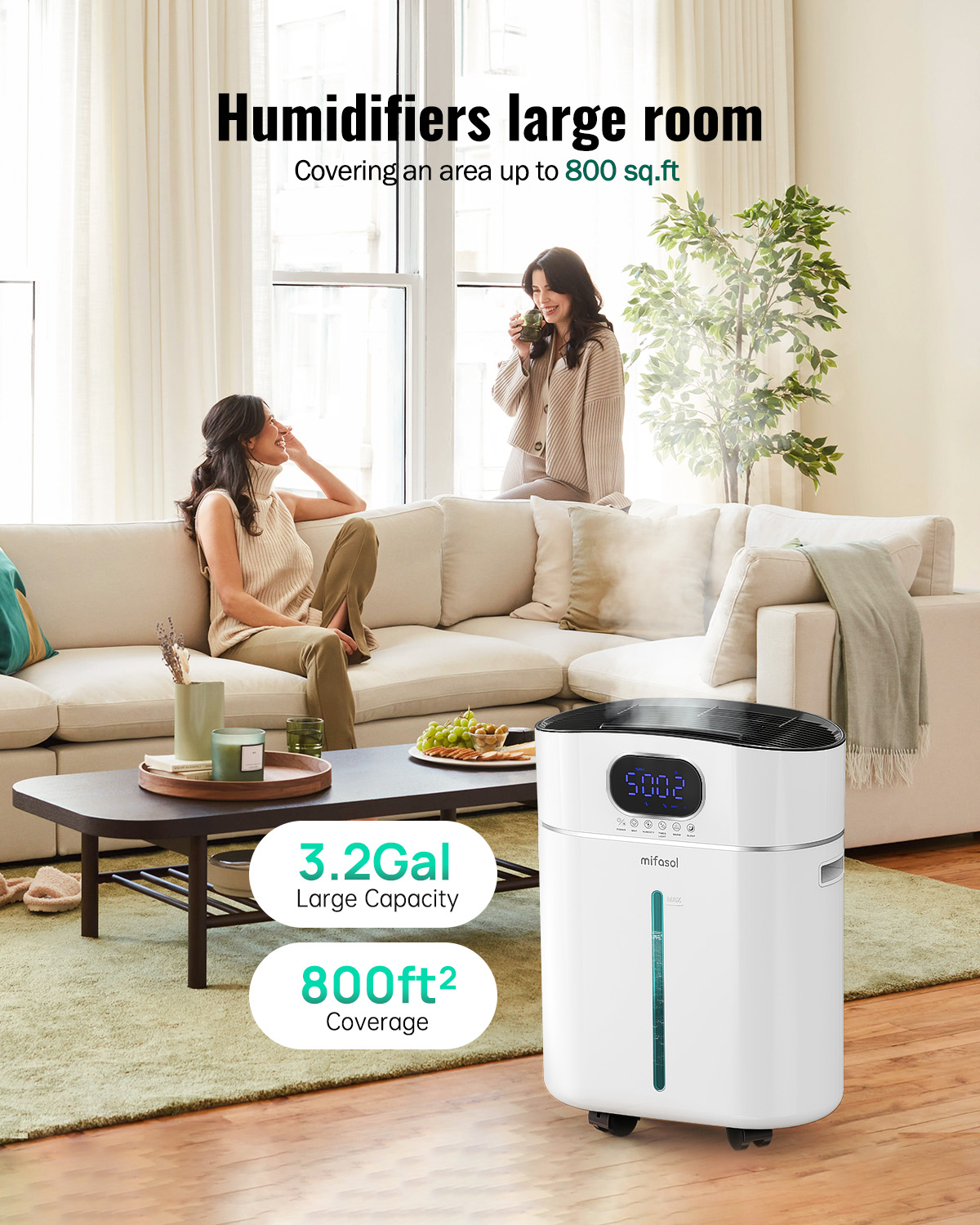 Humidifier Large Room Warm and Cool Mist, 3.2Gal/12L Humidifiers for Home 800 sq ft, Air Humidifiers for Bedroom with Diffuser & Flame Light, Whole House Humidifiers for Nursery Baby Plants, White
