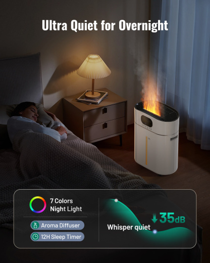 Humidifier Large Room Warm and Cool Mist, 3.2Gal/12L Humidifiers for Home 800 sq ft, Air Humidifiers for Bedroom with Diffuser & Flame Light, Whole House Humidifiers for Nursery Baby Plants, White