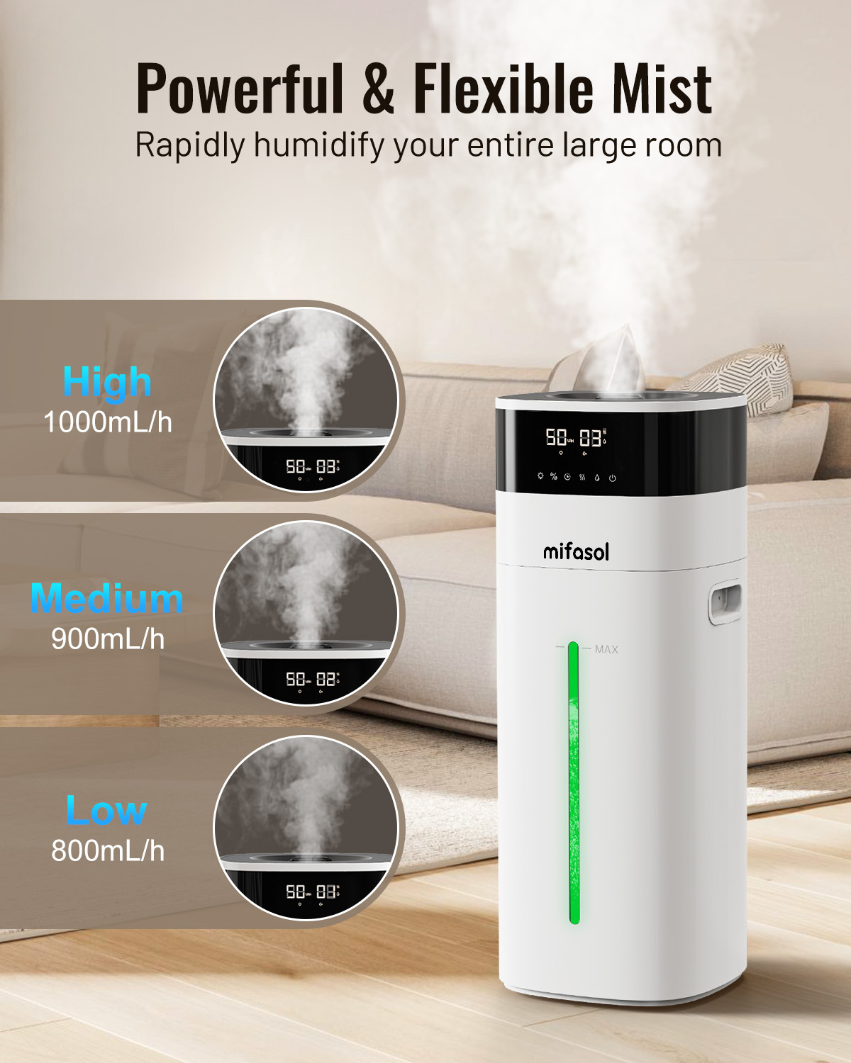 Humidifier Large Room, Cool and Warm Mist Humidifiers for Bedroom 5.3Gal/20L, Humidificateur for Home Whole House 2000 sq ft, Top Fill Humidifiers for Plant with Diffuser & Extended Tube, White