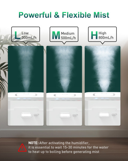 Mifasol Stainless Steel Humidifier, 3.3L/0.87Gal Steam Humidifier Large Room up to 800 sq ft, Easy to Clean Warm Mist Humidifiers for Bedroom Baby Nursery Home Office, White