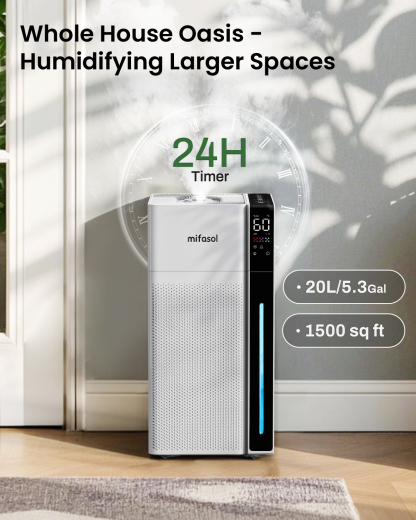 Mifasol Humidifier Large Room, 5.3Gal/20L Warm and Cool Mist Humidifiers for Home 1500 sq ft, Double Nozzles Whole House Humidifier, Humidifiers for Bedroom Plants Office Commercial Large Areas, White