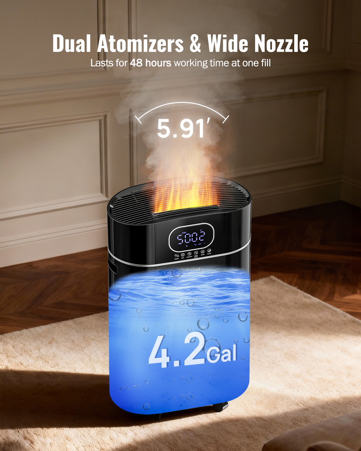 4.2Gal/16L Cool and Warm Mist Humidifier Large Room, Auto Restart Humidifiers for Home 1500 sqft, Air Humidifiers for Bedroom with Diffuser & Flame Light, Whole House Humidifiers for Baby Plant, Black