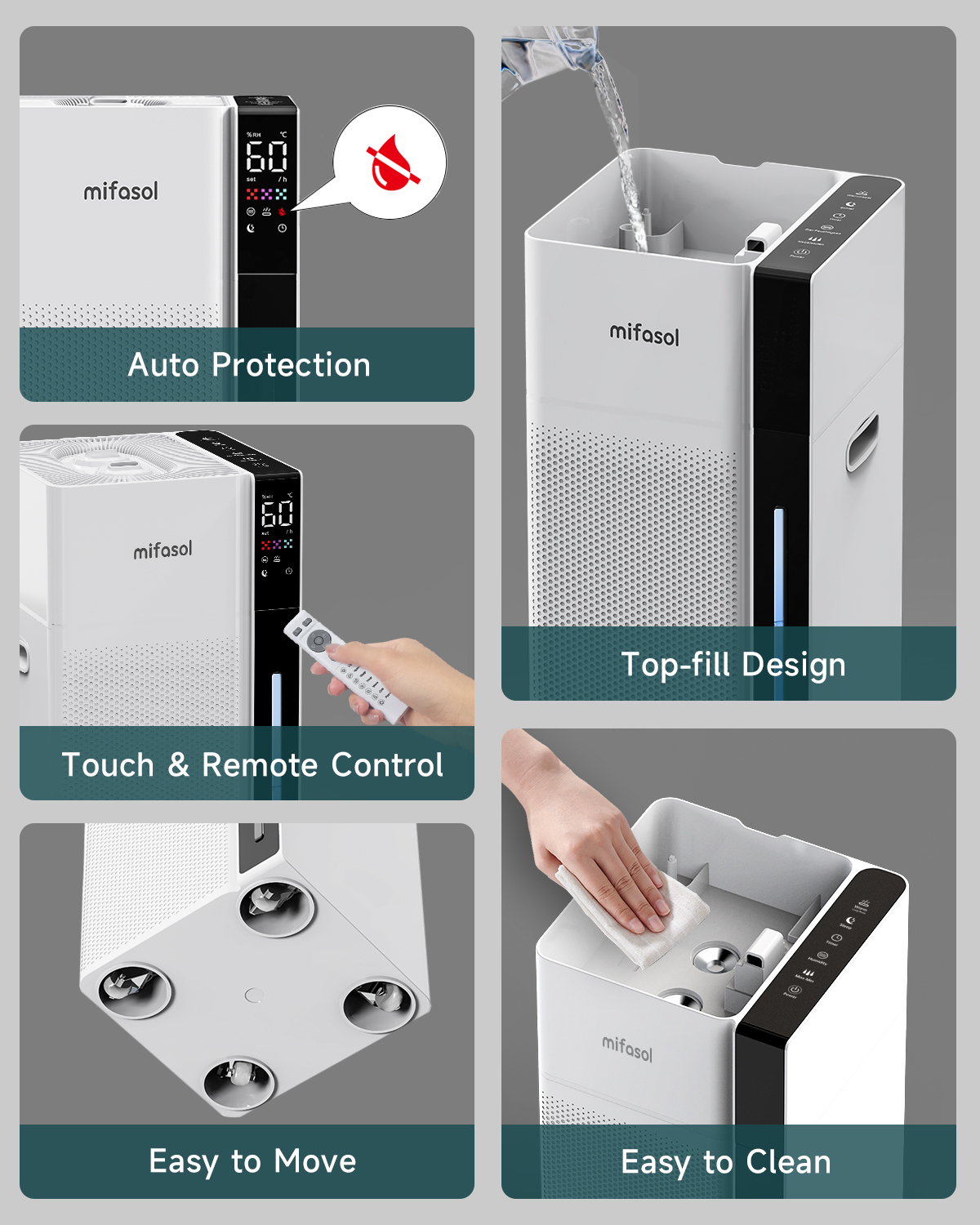 Mifasol Humidifier Large Room, 5.3Gal/20L Warm and Cool Mist Humidifiers for Home 1500 sq ft, Double Nozzles Whole House Humidifier, Humidifiers for Bedroom Plants Office Commercial Large Areas, White