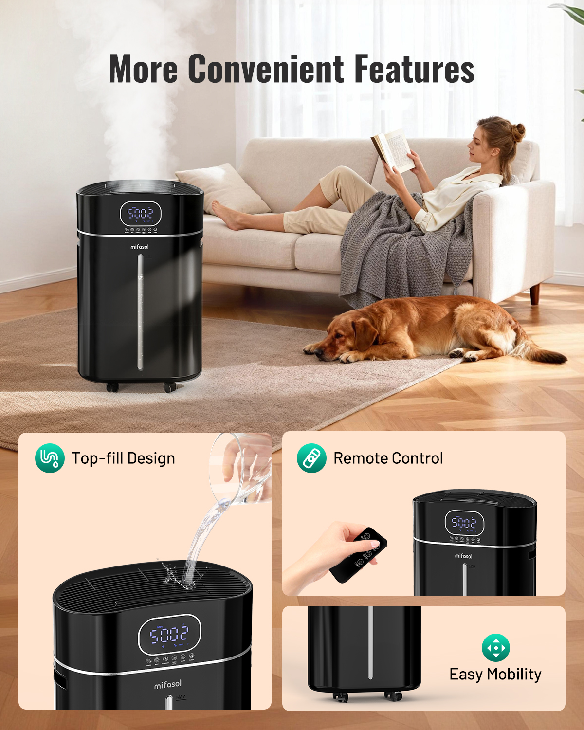 4.2Gal/16L Cool and Warm Mist Humidifier Large Room, Auto Restart Humidifiers for Home 1500 sqft, Air Humidifiers for Bedroom with Diffuser & Flame Light, Whole House Humidifiers for Baby Plant, Black