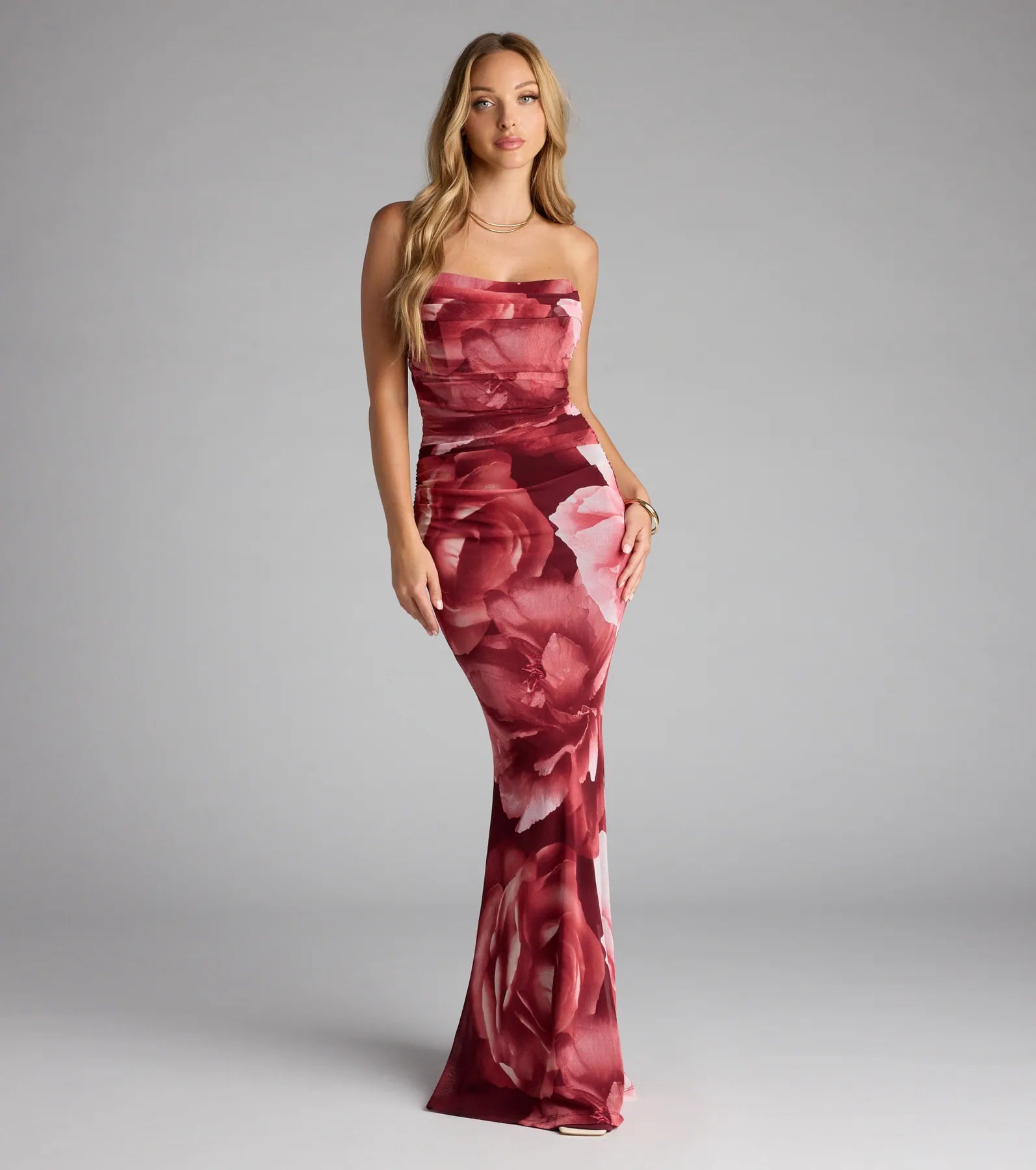 Choose the Danielle Floral Strapless Mermaid Formal Dress, a rust prom dress for a flirty shape and glam finish that feels exciting, confident, and so you.