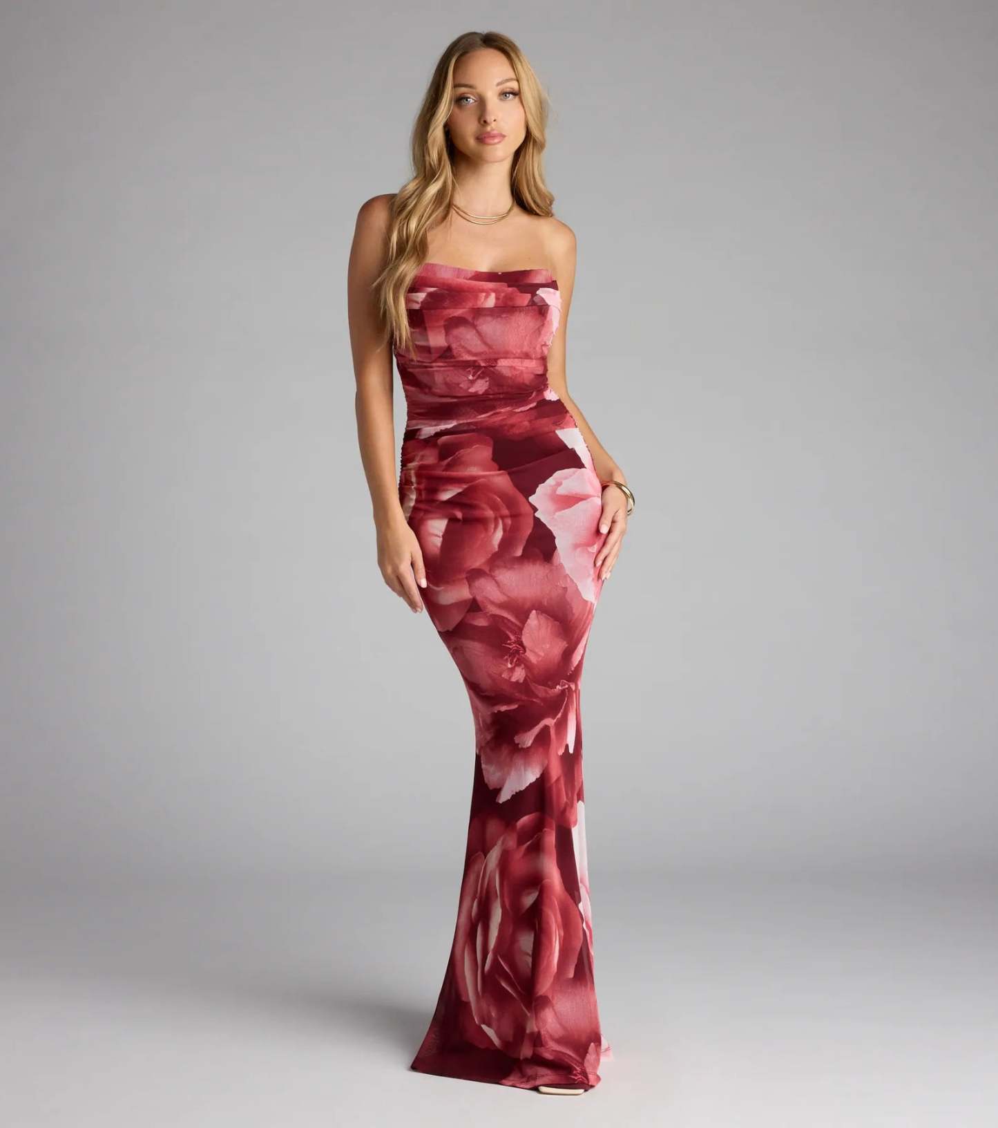 Choose the Danielle Floral Strapless Mermaid Formal Dress, a rust prom dress for a flirty shape and glam finish that feels exciting, confident, and so you.